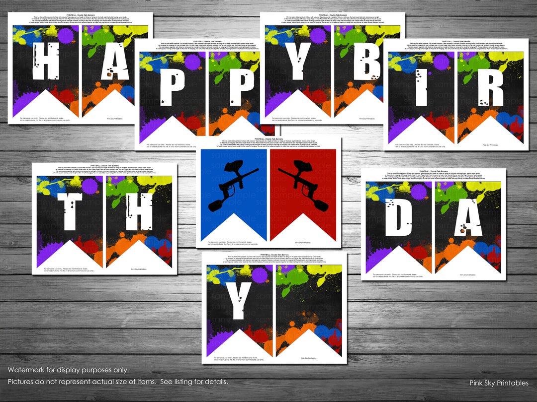 Paintball Happy Birthday Banner, INSTANT DOWNLOAD, Paintball Birthday, Paintball Party, Boys