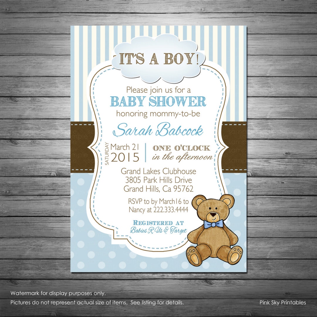 Boy Teddy Bear Baby Shower Invitation With Free Diaper Raffle -  Norway