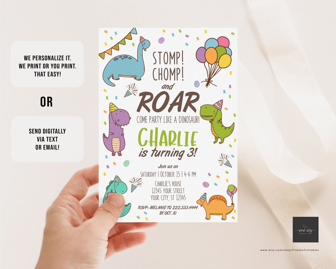 Dinosaur Birthday Invitation, Printable or Printed Invitations ...