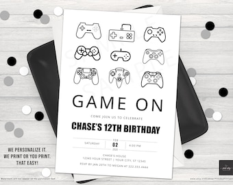 Invitación de cumpleaños de juegos modernos, invitaciones imprimibles o impresas, invitación de cumpleaños de jugador, fiesta de videojuegos, fiesta de jugador