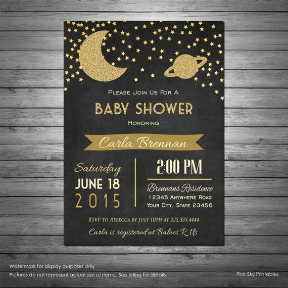 Galaxy Baby Shower Invitations, Moon and Stars, Space, Printable