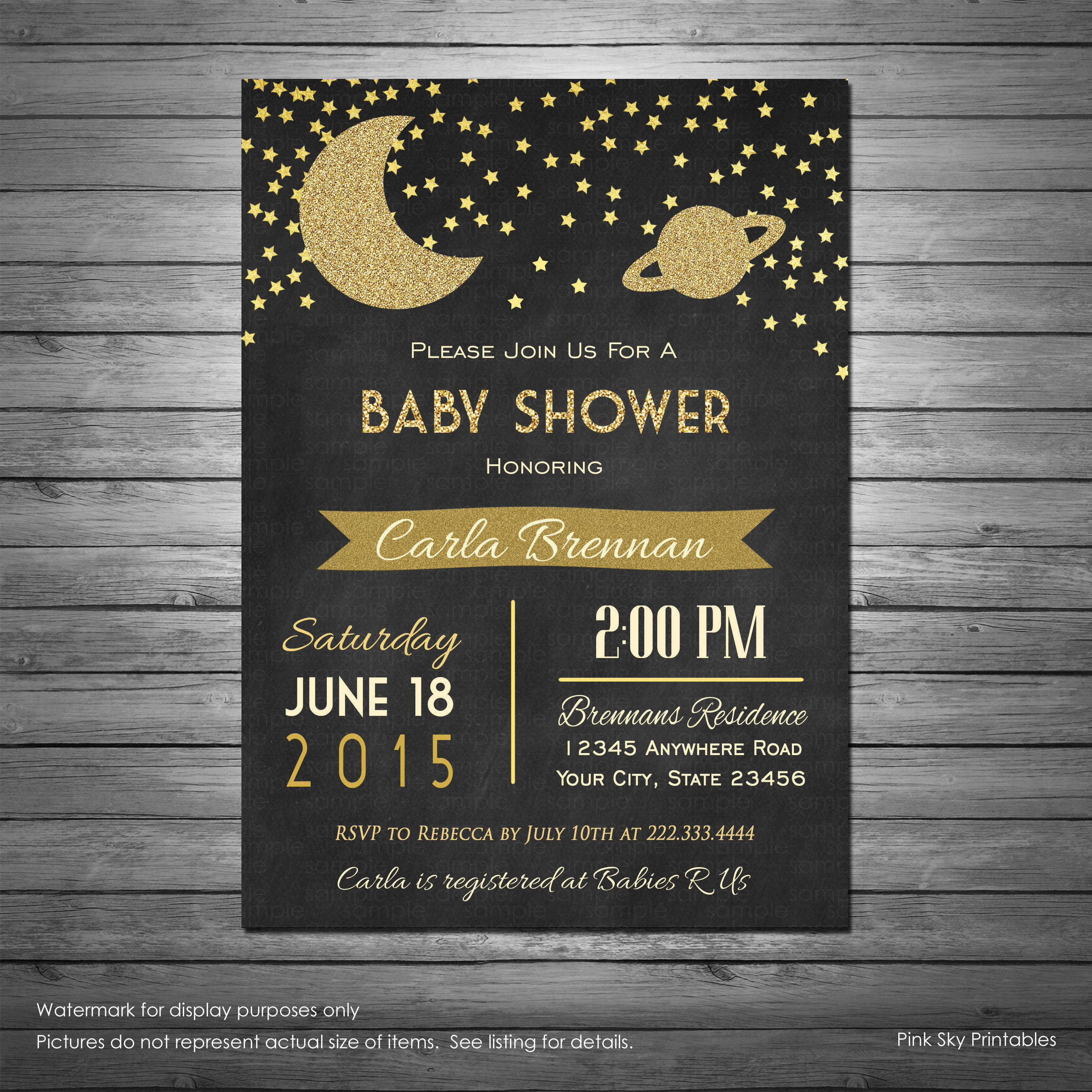 Galaxy Baby Shower Invitations Moon and Stars Space