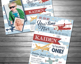 Time Flies Birthday Invitation, Printable File, Airplanes Birthday Invitation, First Birthday Invitation, Printable or Printed Invitations