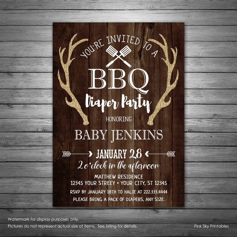 Deer Bbq Diaper Party Baby Shower Invitation Printable Rustic Boy Little Buck Invite