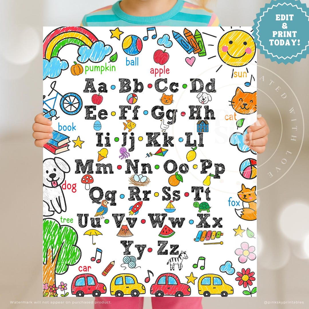 Alphabet Wall Art for Kids, ABC Printable Poster, Educational Classroom ...
