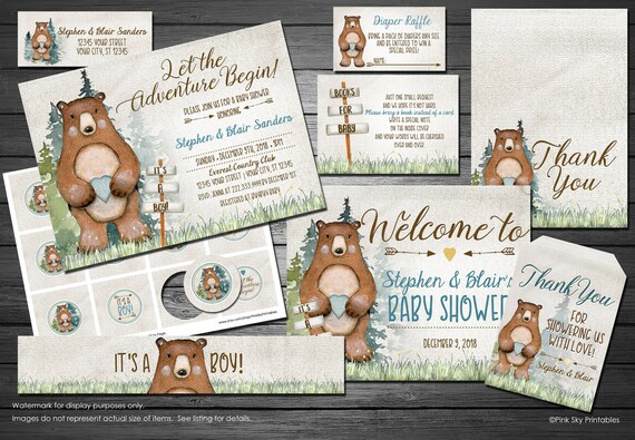 Bear Baby Shower Party Package Printable Files Woodland Baby - Etsy