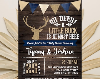 Oh Deer Baby Shower Invitation, Printable or Printed Invitations, Little Deer Baby Shower, Rustic Burlap Boy Baby Shower, Little Buck Invite