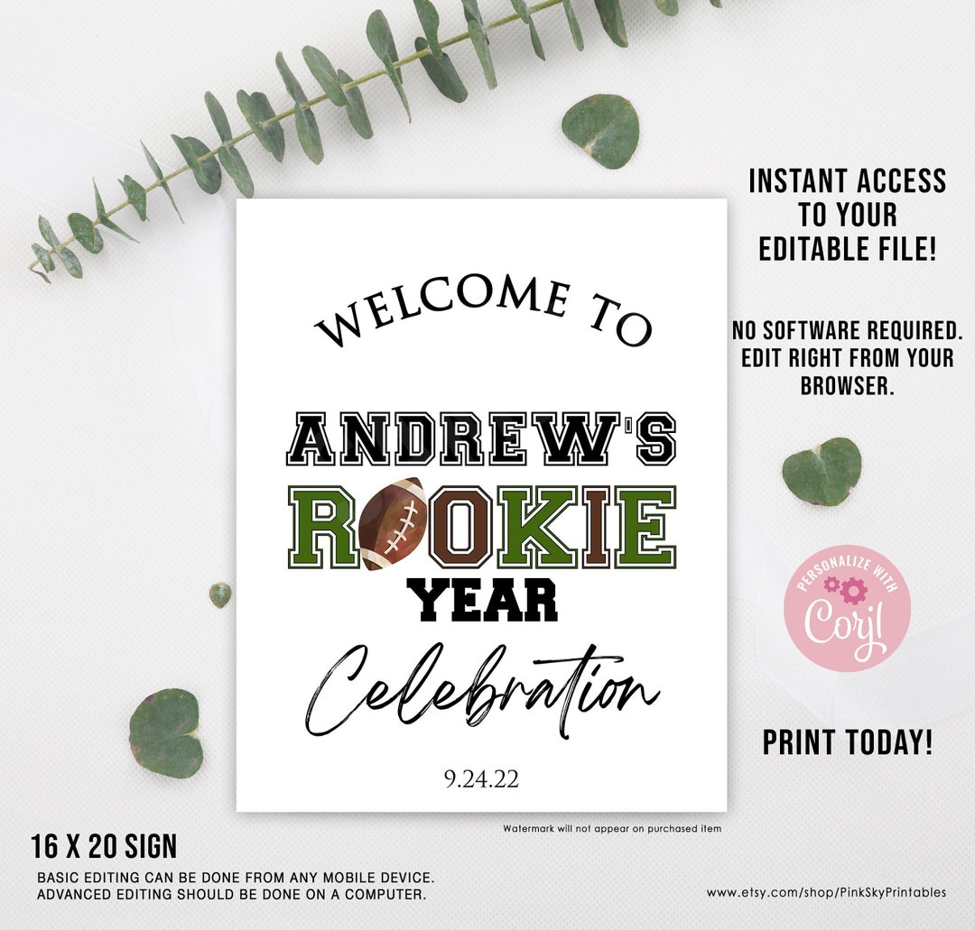EDITABLE Football Welcome Sign, Rookie Year Party Sign, Sport Birthday ...