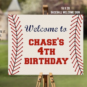 Baseball Birthday Welcome Sign, Digital File, Baseball Party Sign,  16 x 20, Personalized, Printable
