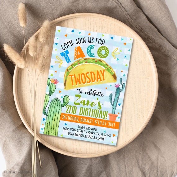Taco Twosday Boys Birthday Invitation, Printable or Printed Invitations, Mexican Fiesta, Taco Tuesday, Cactus, Mexican Birthday