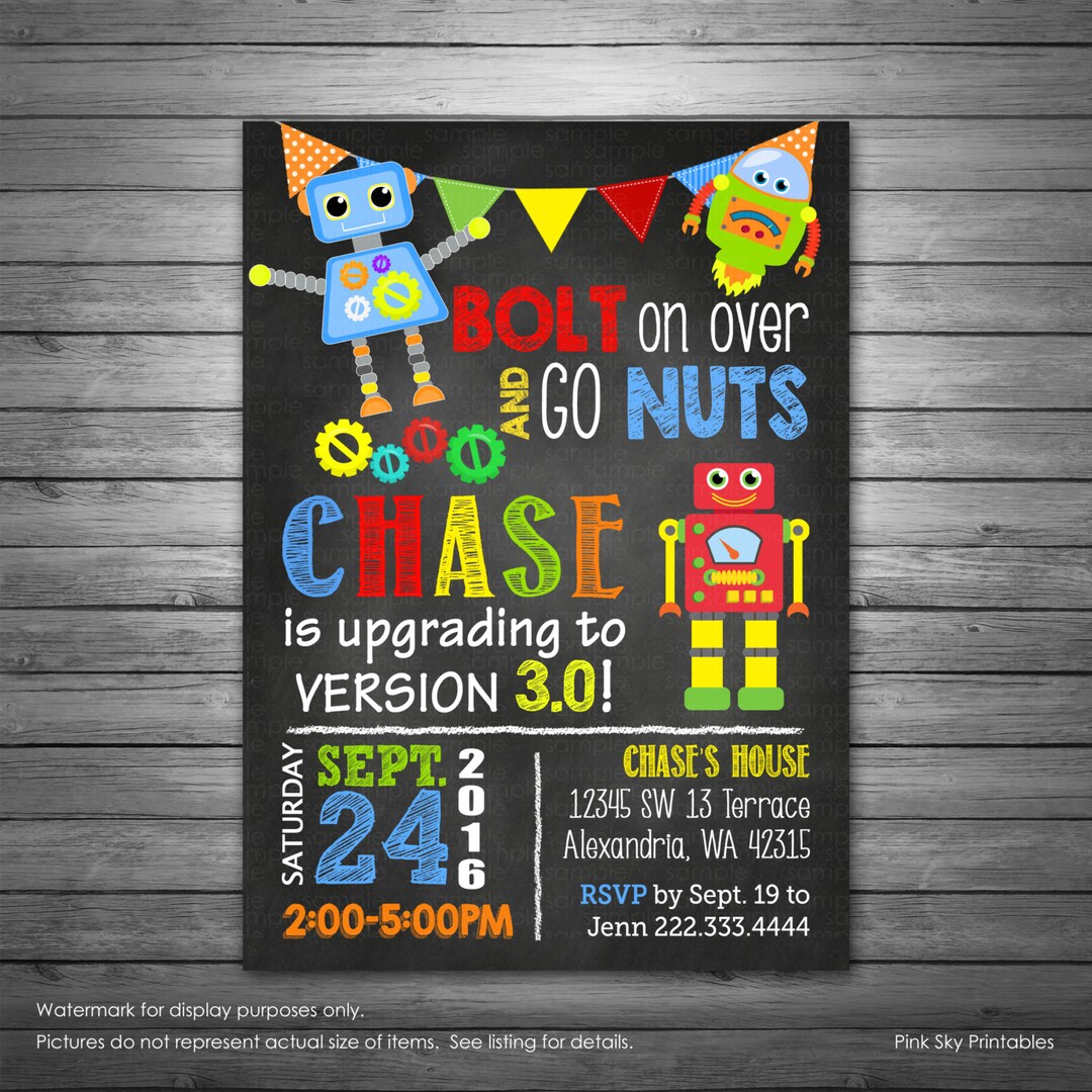 Robots Birthday Invitation, Printable or Printed Invitations ...