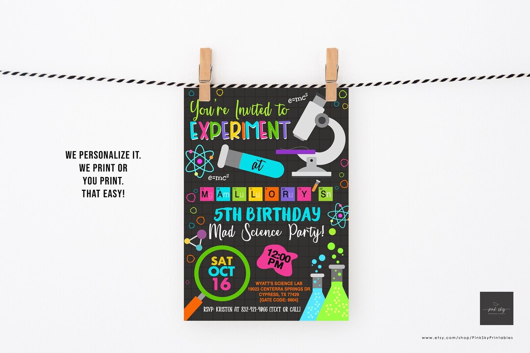Girls Science Birthday Invitation, Science Birthday, Science Party, Mad