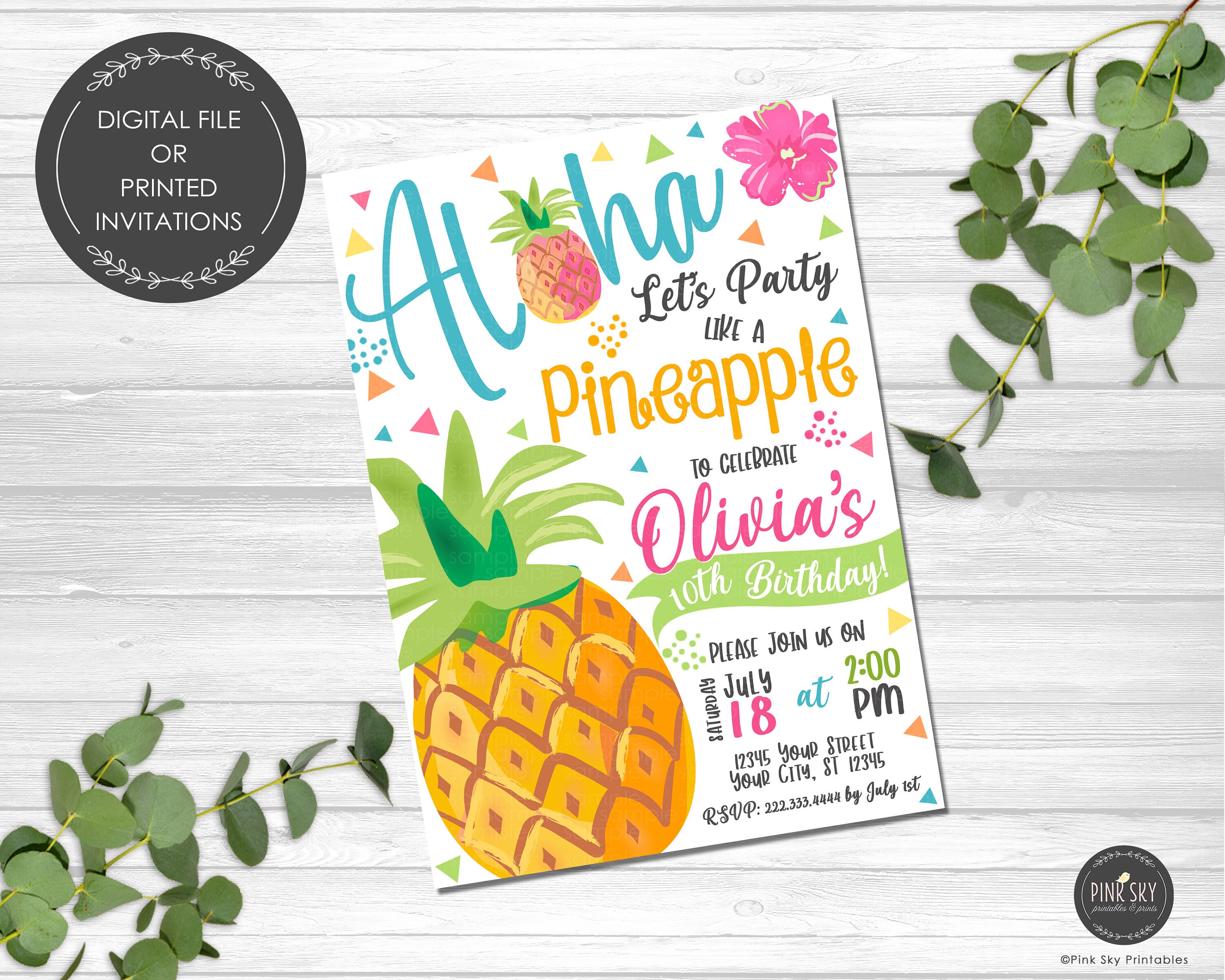 Pineapple Birthday Invitations Pineapple Invitation Etsy