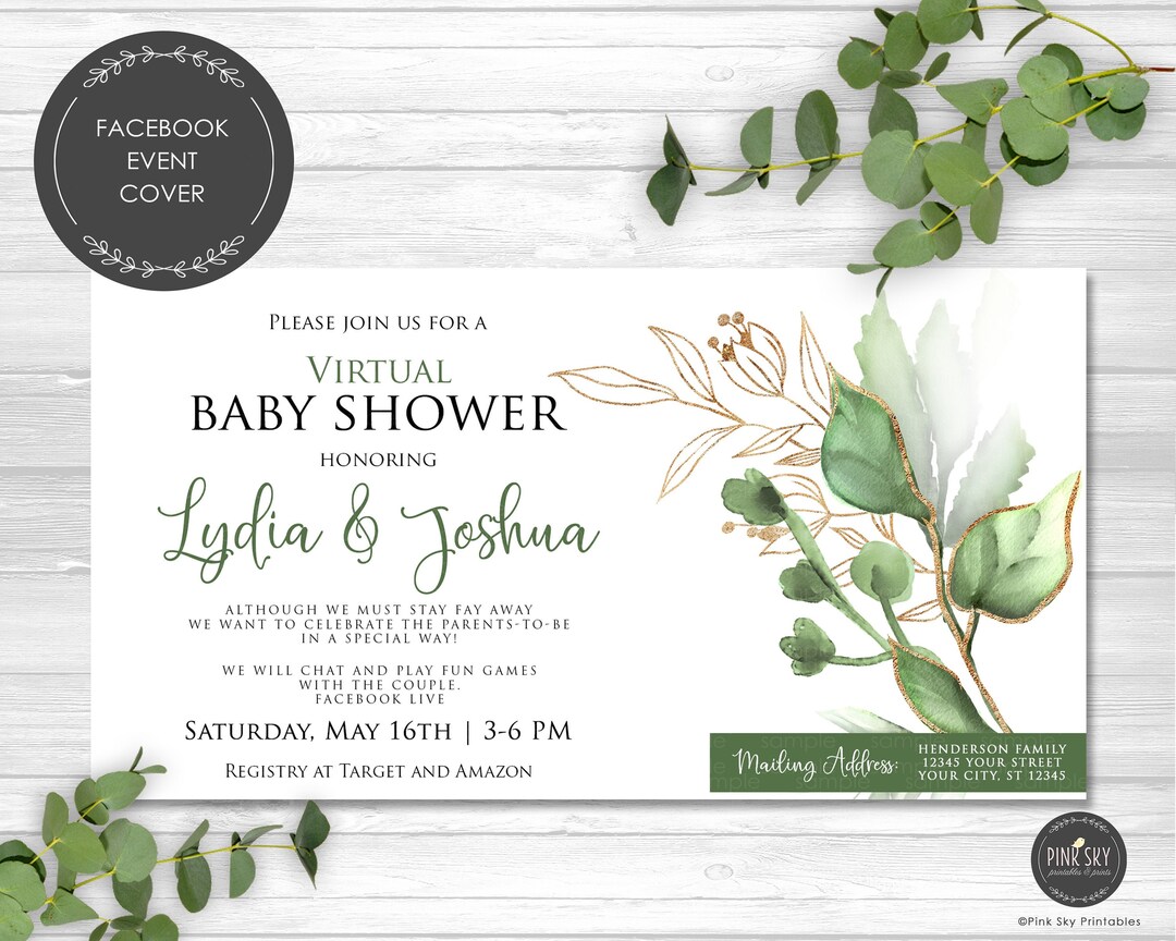 Facebook Baby Shower Event Invitation Greenery Baby Shower Etsy