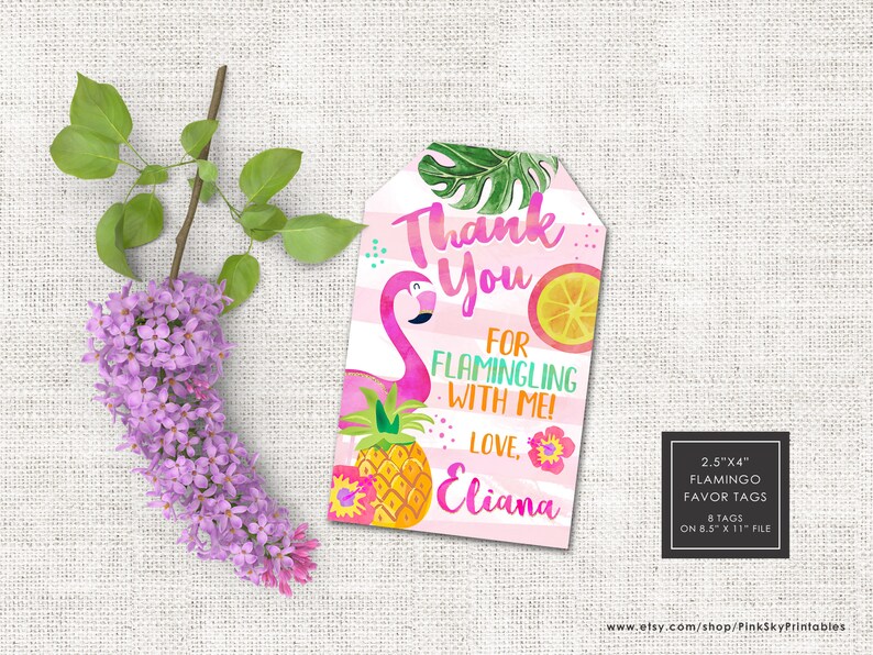 Flamingo Favor Tags Flamingo Thank You Tags Printable File | Etsy