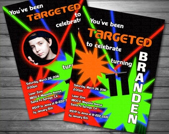 Invitation d'anniversaire laser tag, photo, rouge, vert, pour les garçons