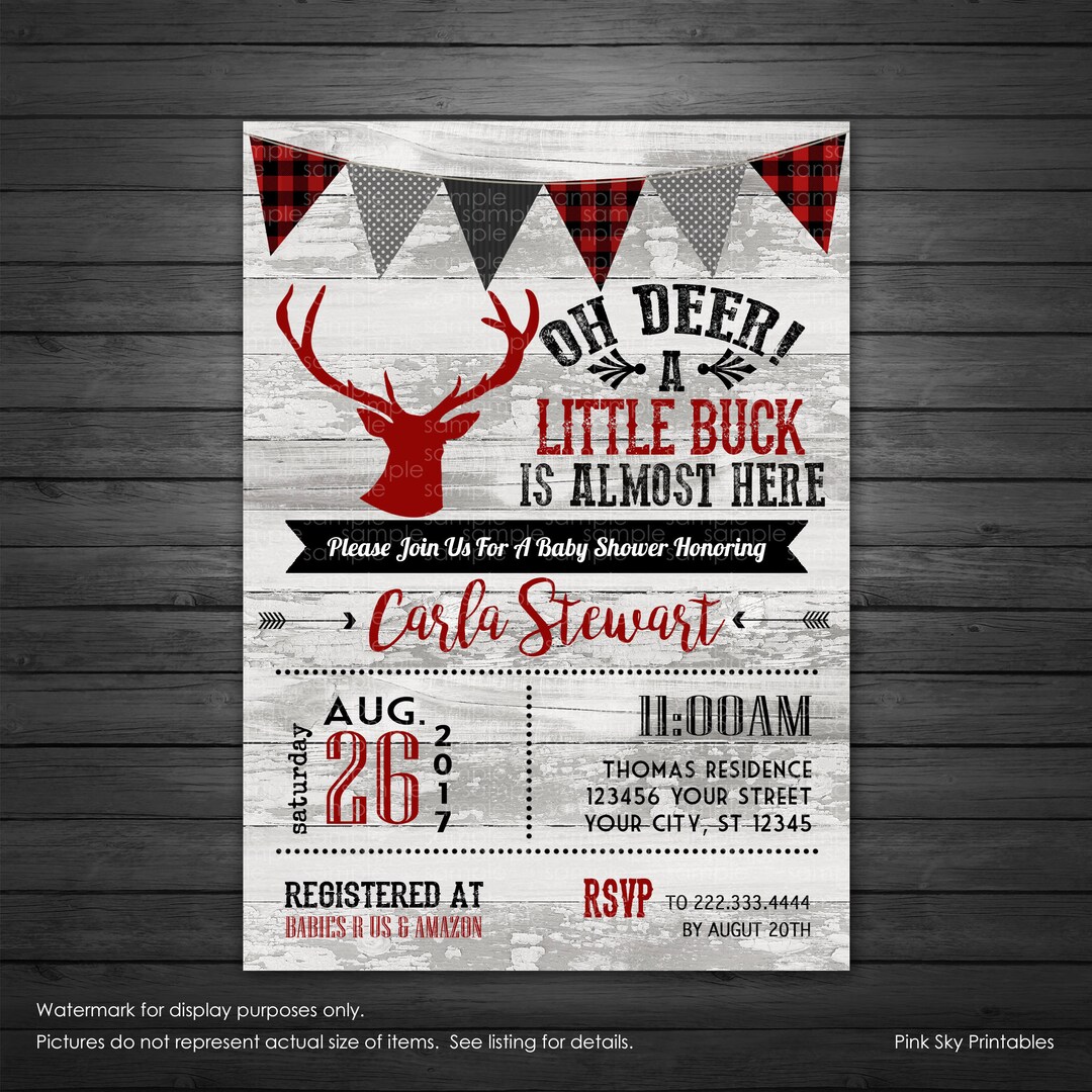 Deer Baby Shower Invitation, Printable or Printed Invitations, Rustic ...