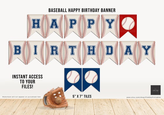 Baseball Happy Birthday Banner INSTANT DOWNLOAD Baseball - Etsy
