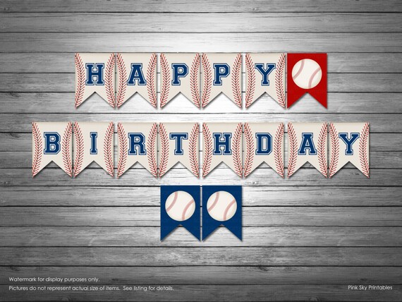 Baseball Happy Birthday Banner Instant Download Baseball Etsy
