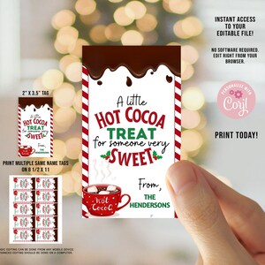 EDITABLE Hot Cocoa Christmas Tags, Instant Download, 2 x 3.5 Custom Printable Tags, Hot Chocolate Tags, Christmas Gift Tags, Print today!