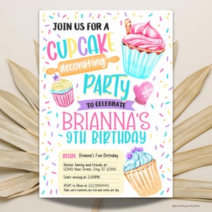 Cupcake Birthday Invitation, Cupcake Decorating Party Invitation, Digital or Printed Invitations, Sprinkles, Baking Girls Birthday