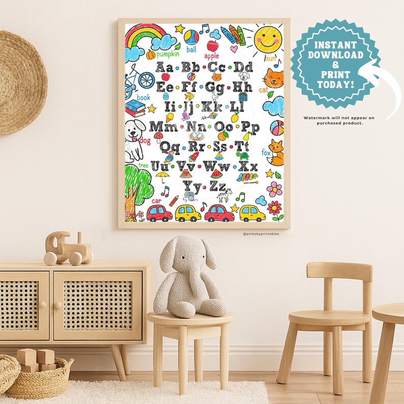 Alphabet Wall Art for Kids, ABC Printable Poster, Educational Classroom ...