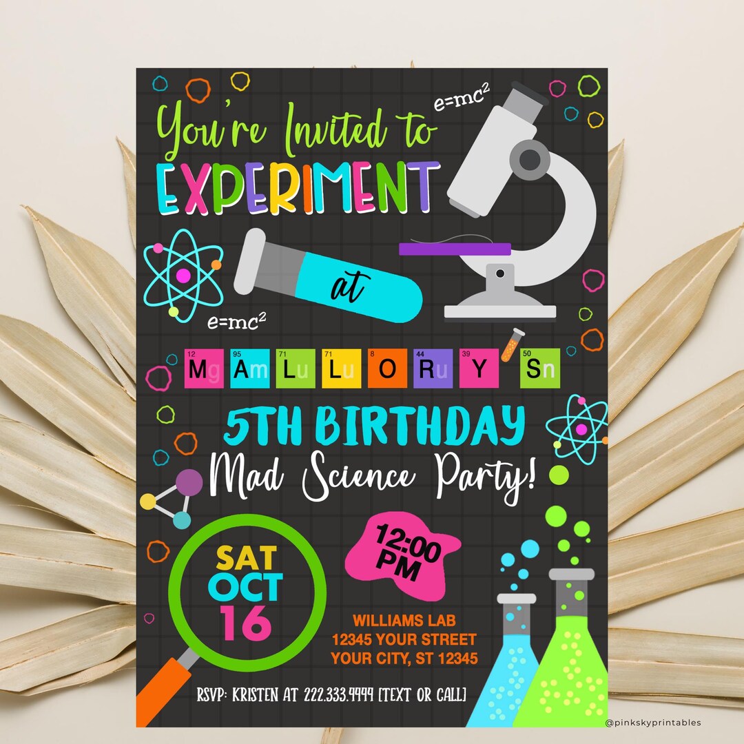 Girls Science Birthday Invitation, Science Birthday, Science Party, Mad ...