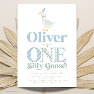 Silly Goose 1st Birthday Invitation, Boys Birthday Invite, Farm Animal Birthday, First Birthday Goose Invite, Editable, Template