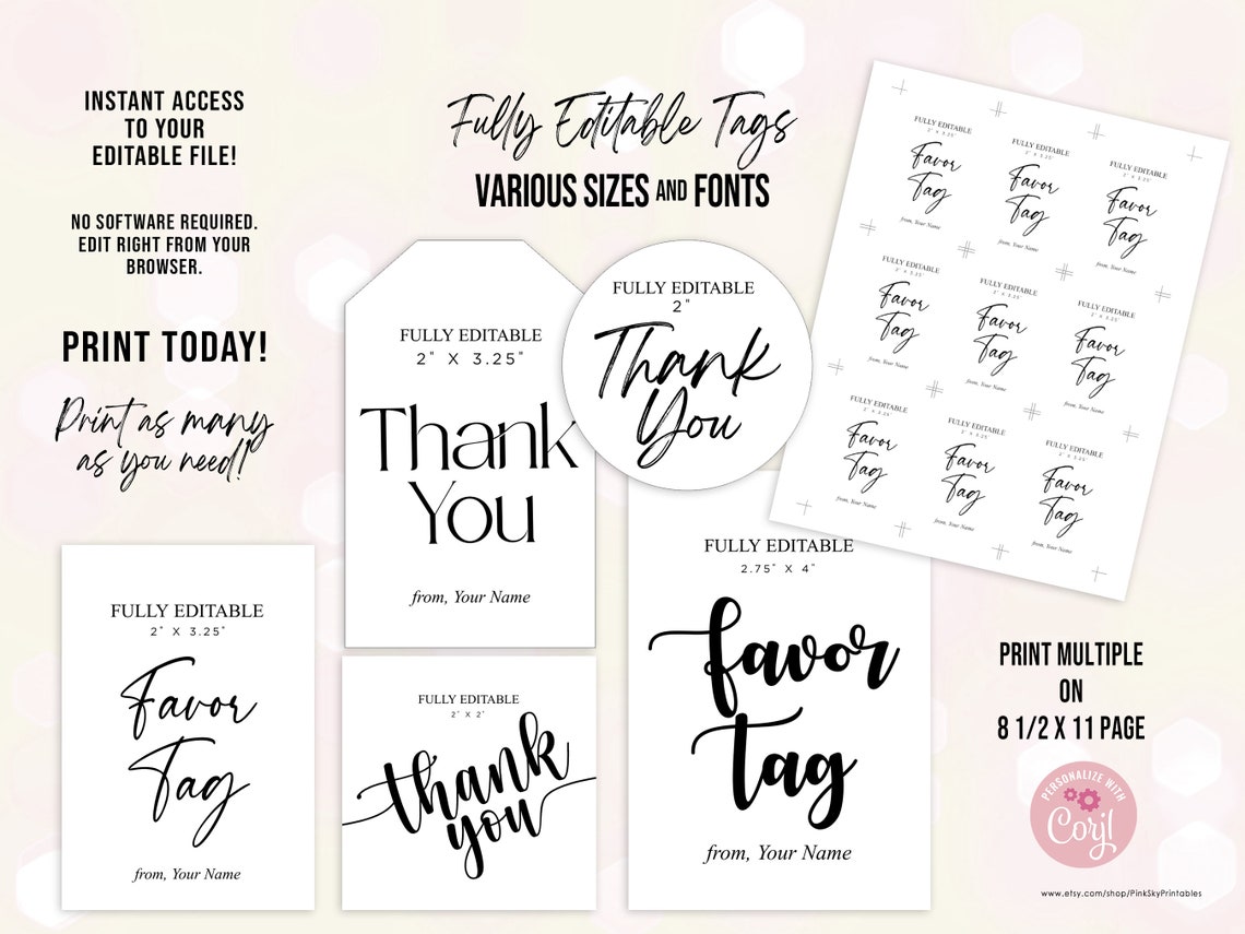 Printable Custom Tags EDITABLE Tags, Instant Download, Custom Printable Tags, Various Sizes ...
