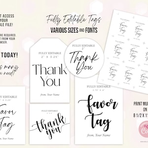 EDITABLE Tags, Instant Download, Custom Printable Tags, Various Sizes ...