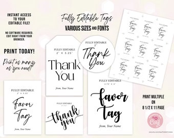 EDITABLE Tags, Instant Download, Custom Printable Tags, Various Sizes Included