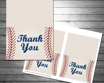 Baseball Foldable Thank You Cards, Digital, INSTANT DOWNLOAD, Baseball Birthday Thank You, Baseball Stationery, Baseball Party Decorations