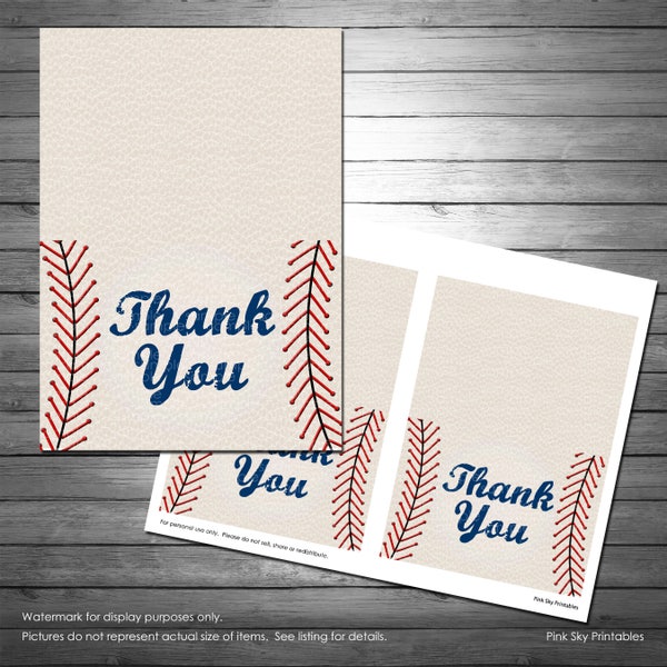 Baseball Foldable Thank You Cards, Digital, INSTANT DOWNLOAD, Baseball Birthday Thank You, Baseball Stationery, Baseball Party Decorations