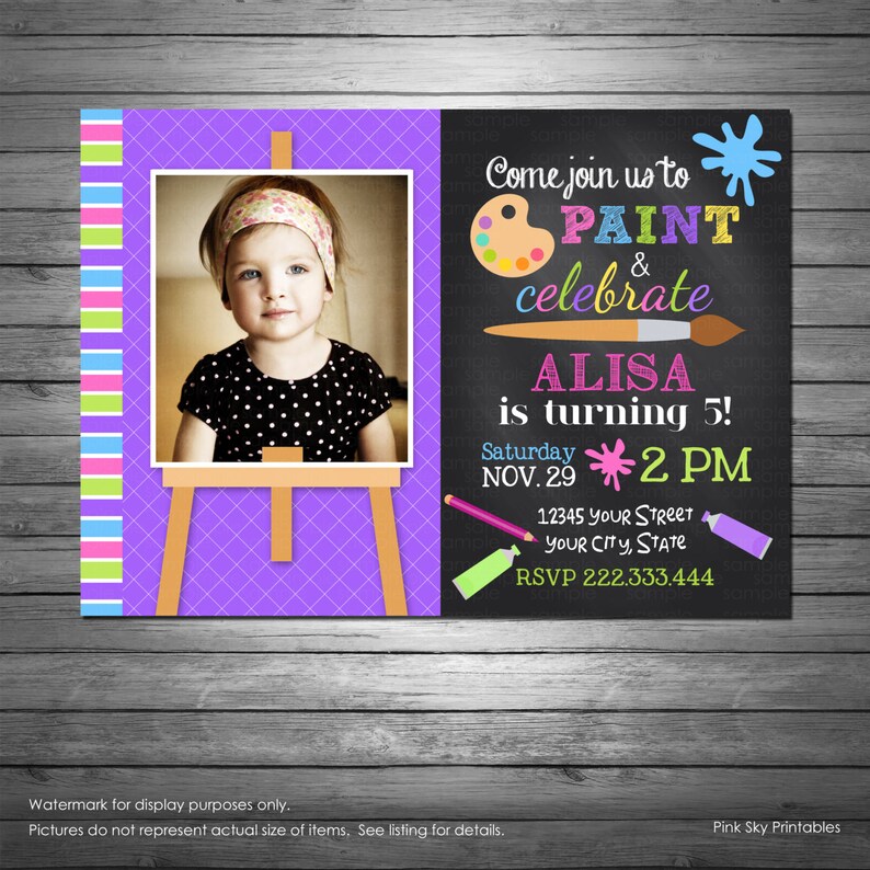 Painting Party Birthday Invitations, Art Party Birthday, Girls Painting Birthday, Painting Party. Printable or Printed Invitations image 1