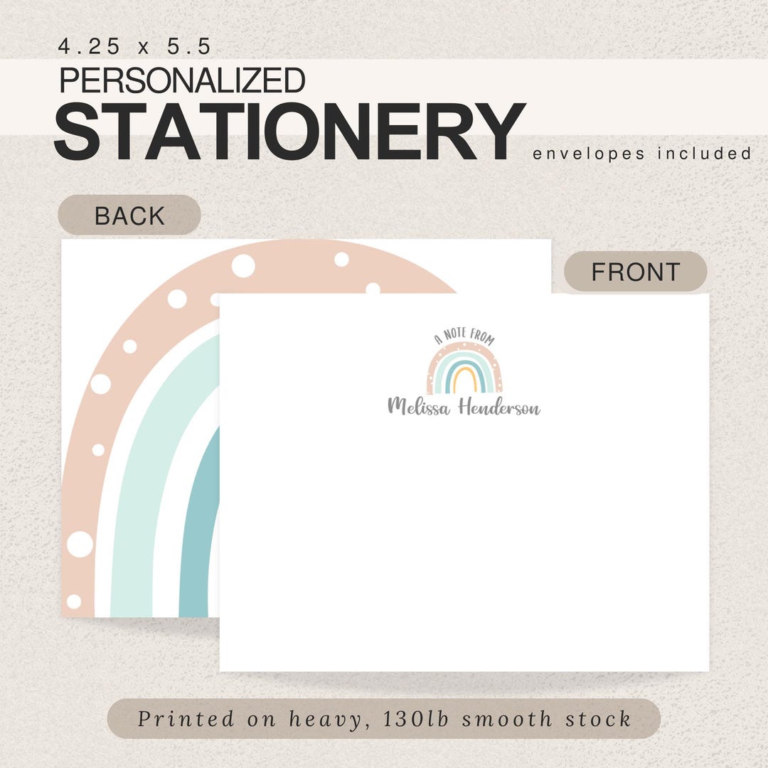 Rainbow Personalized Stationery Note Cards and Envelopes Set ...