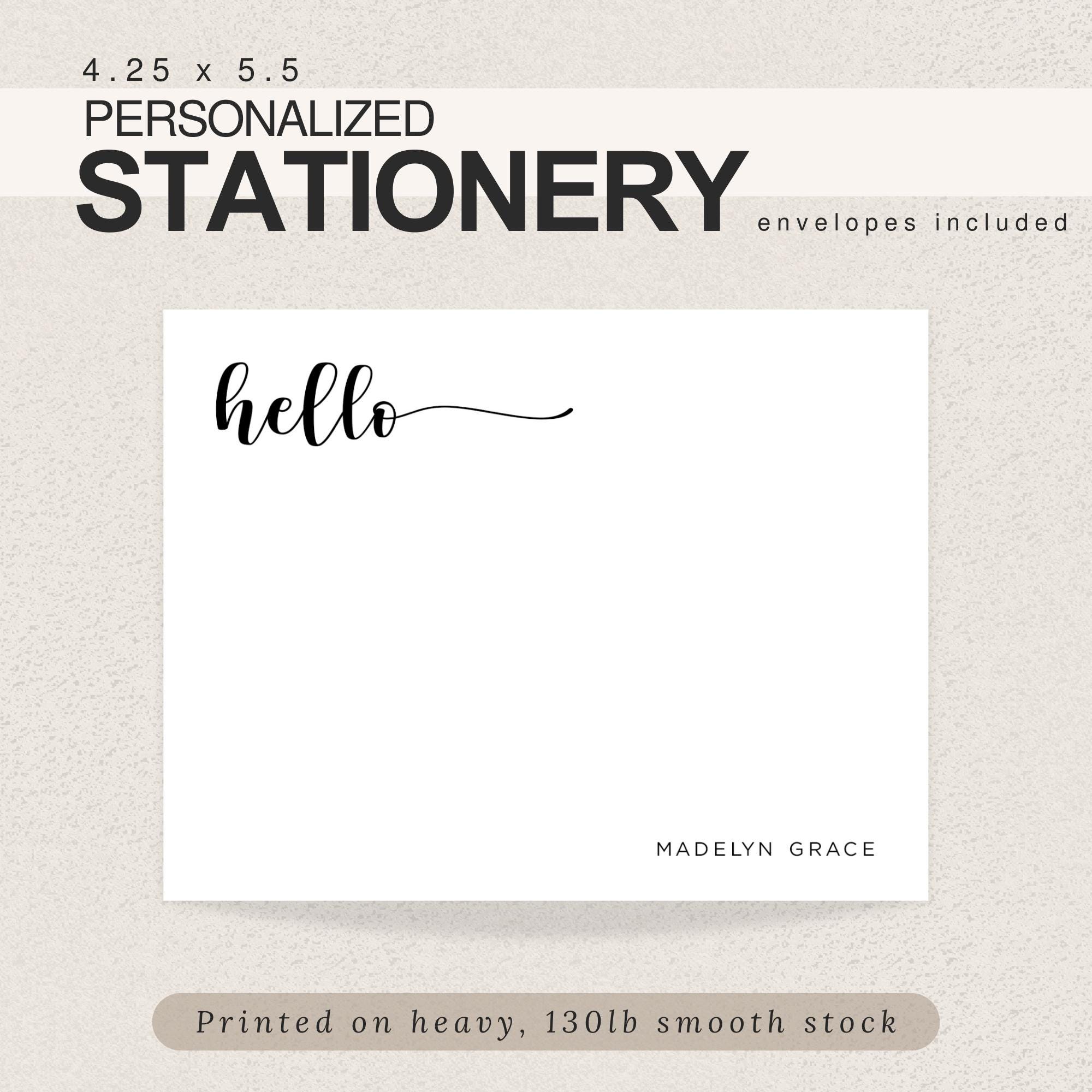 Hello Note Cards and Envelopes Set, Personalized Stationery Cards ...