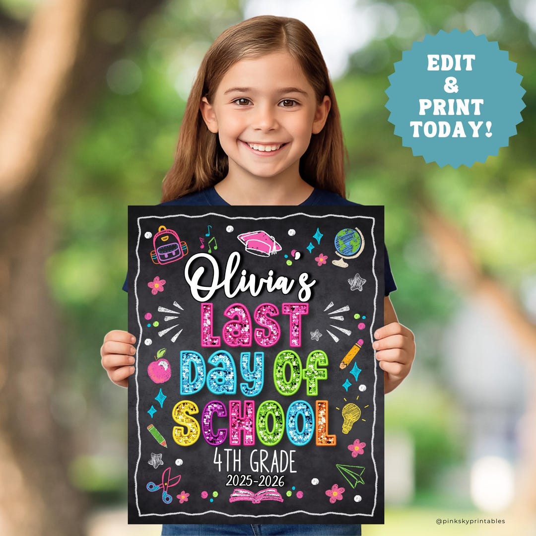 First Day of School Sign for Girls, Editable Chalkboard Poster With ...