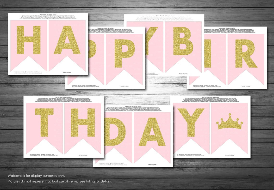 Princess Happy Birthday Banner Instant Download Gold Glitter - Etsy
