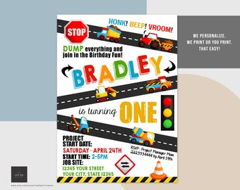 Construction Trucks Invitation, Printed or Printable Invitations, Construction Birthday Invitation, Dump Truck Invitation, Boys Birthday