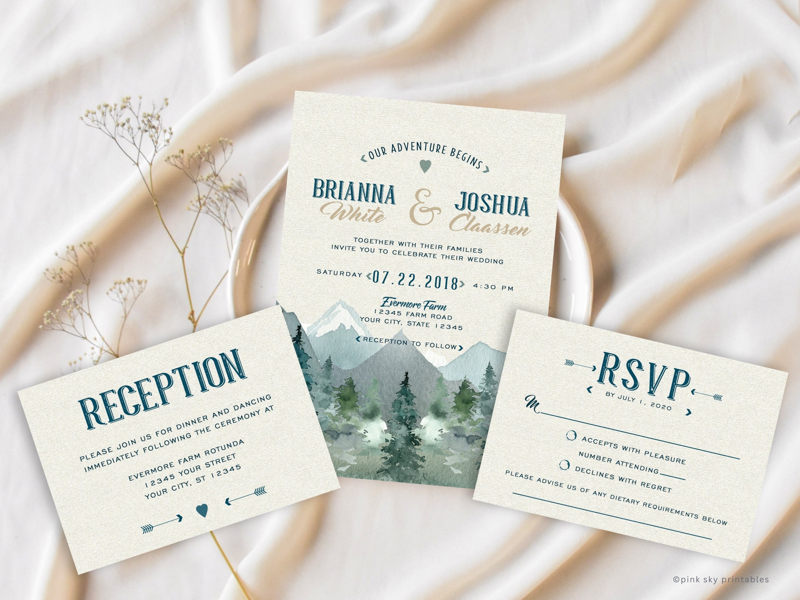 Invitación de boda de montañas, boda rústica, desierto, árboles, acuarela,  confirmación de asistencia, recepción, invitaciones incluidas, imprimibles  o impresas - Etsy México, image size:2667x2000