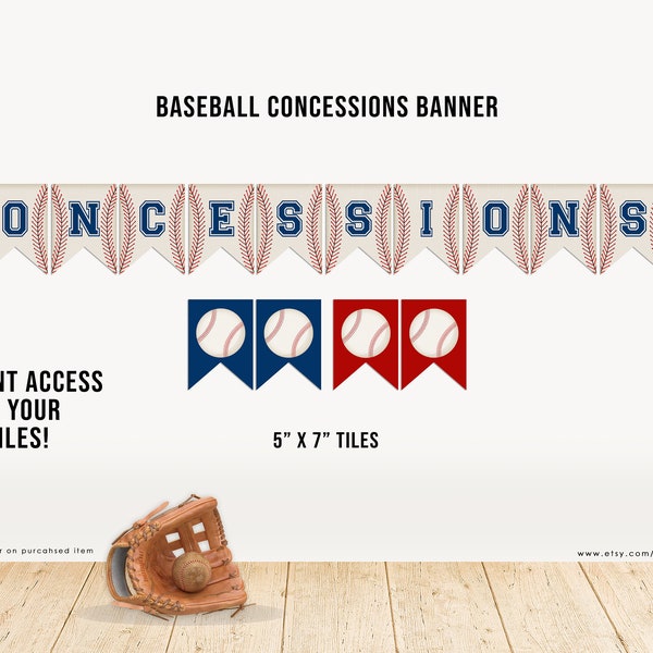 Baseball Concessions Banner, INSTANT DOWNLOAD, Baseball Banner, Sports Banner, Happy Birthday Banner, Baseball Banner, Printable
