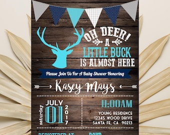 Oh Deer Baby Shower Invitation, Printable or Printed Invitations, Little Deer Baby Shower, Rustic Boy Baby Shower, Little Buck Invite