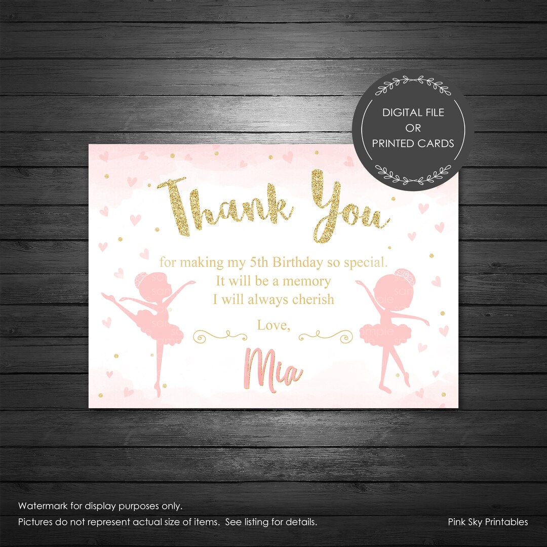 Ballerina Thank You Card Printable or Printed Girls - Etsy