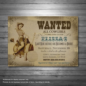 Cowgirl Bridal Shower Invitations, Digital or Printed Invitations, Western Bridal Shower, Vintage, Equestrian Bridal Shower, Rustic