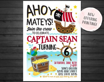 Pirates Birthday Invitation, Printable or Printed, Pirate Ship Birthday Invitation, Boys Birthday Invitation, Printed Invitations Available