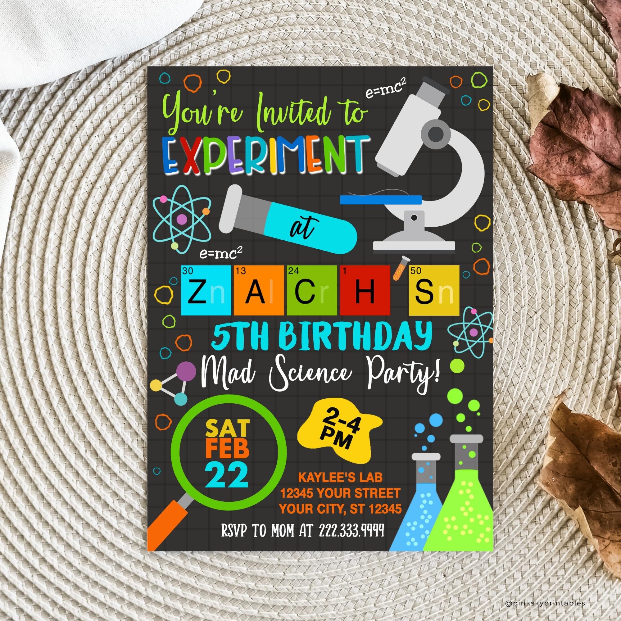 Science Birthday Invitation, Science Birthday, Science Party, Mad ...