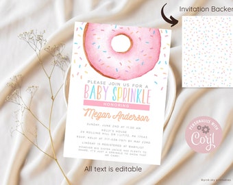 EDITABLE Baby Sprinkle Invitation, Donut Baby Sprinkle, Doughnut Baby Shower Invitation, Girl Baby Shower