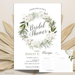 Rozen bruidsuitnodiging en receptenkaart, afdrukbare of gedrukte uitnodigingen met enveloppen, vrijgezellenfeest, bloemen bruids