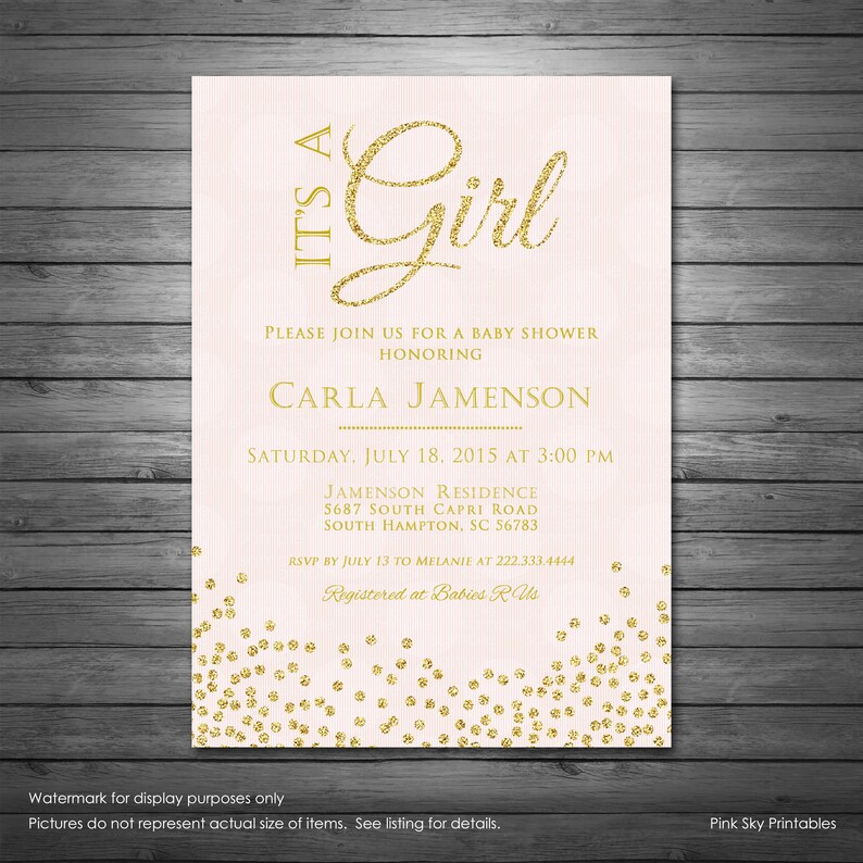 Pink And Gold Glitter Baby Shower Invitations Printable File Etsy Pink And Gold Glitter Baby Shower Invitations Printable File Etsy