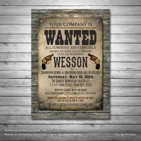 Buy Wanted Baby Shower or Birthday Invitation, Baby, Old West
